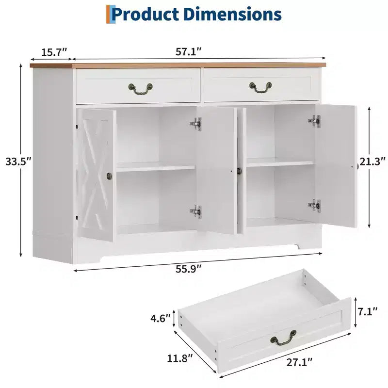Farmhouse Coffee Bar Cabinet with 2 Doors & Drawer, Kitchen Storage Buffet Sideboard, Adjustable Shelf, 150 LB Capacity, Easy Assembly for Dining Room
