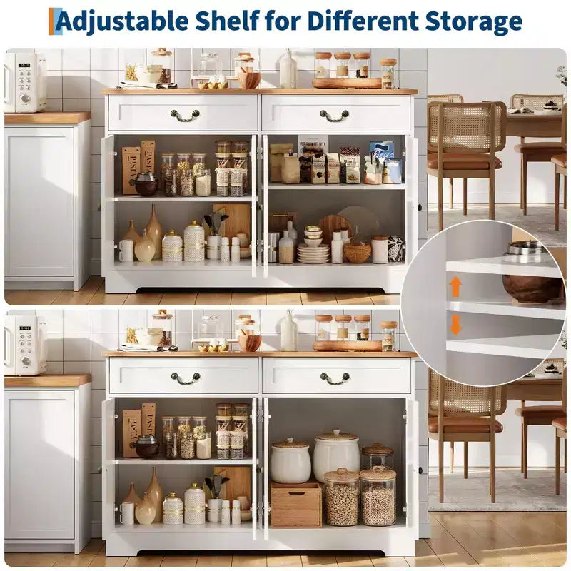 Farmhouse Coffee Bar Cabinet with 2 Doors & Drawer, Kitchen Storage Buffet Sideboard, Adjustable Shelf, 150 LB Capacity, Easy Assembly for Dining Room