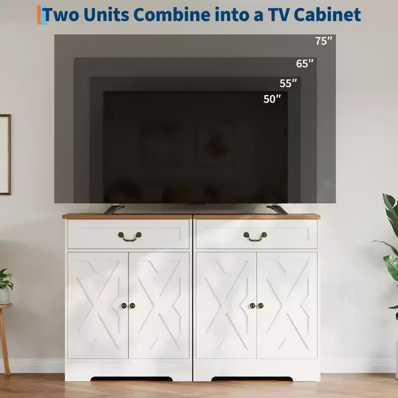 Farmhouse Coffee Bar Cabinet with 2 Doors & Drawer, Kitchen Storage Buffet Sideboard, Adjustable Shelf, 150 LB Capacity, Easy Assembly for Dining Room