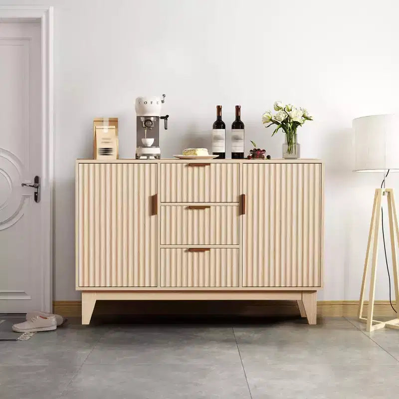 Fluted Sideboard Buffet Cabinet, 47.2in Large Accent Coffee Bar Cupboard Storage Cabinet with 3 Drawers 2 Doors for Kitchen Living Room Entryway