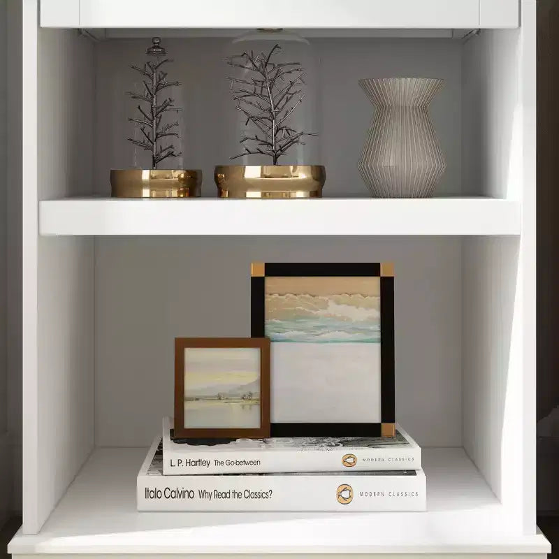 Famapy White Tall Display Cabinet & Storage Cabinet  Decorative Shelves + Drawer, Versatile for Home Spaces