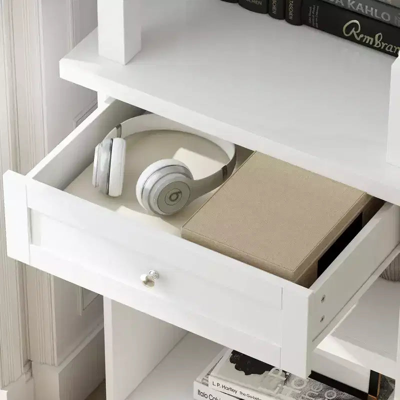 Famapy White Tall Display Cabinet & Storage Cabinet  Decorative Shelves + Drawer, Versatile for Home Spaces