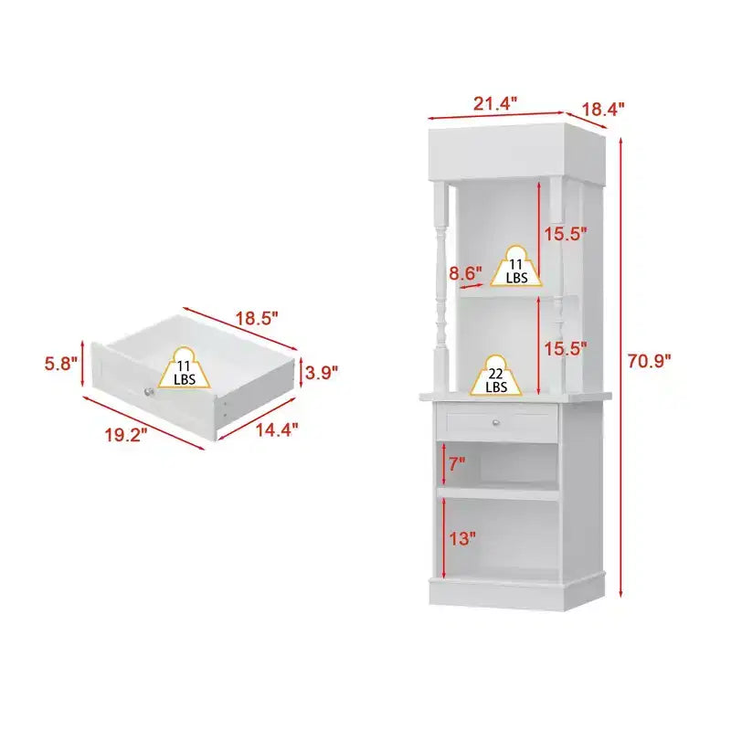 Famapy White Tall Display Cabinet & Storage Cabinet  Decorative Shelves + Drawer, Versatile for Home Spaces