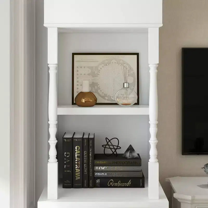 Famapy White Tall Display Cabinet & Storage Cabinet  Decorative Shelves + Drawer, Versatile for Home Spaces