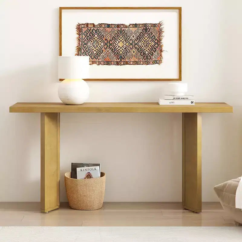 Minimalist Wood Console Table with Geometric Legs, Farmhouse Wood Entryway Table for Living Room and Entryway