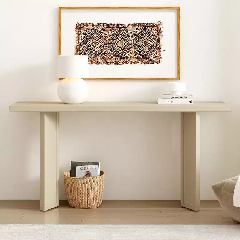 Minimalist Wood Console Table with Geometric Legs, Farmhouse Wood Entryway Table for Living Room and Entryway