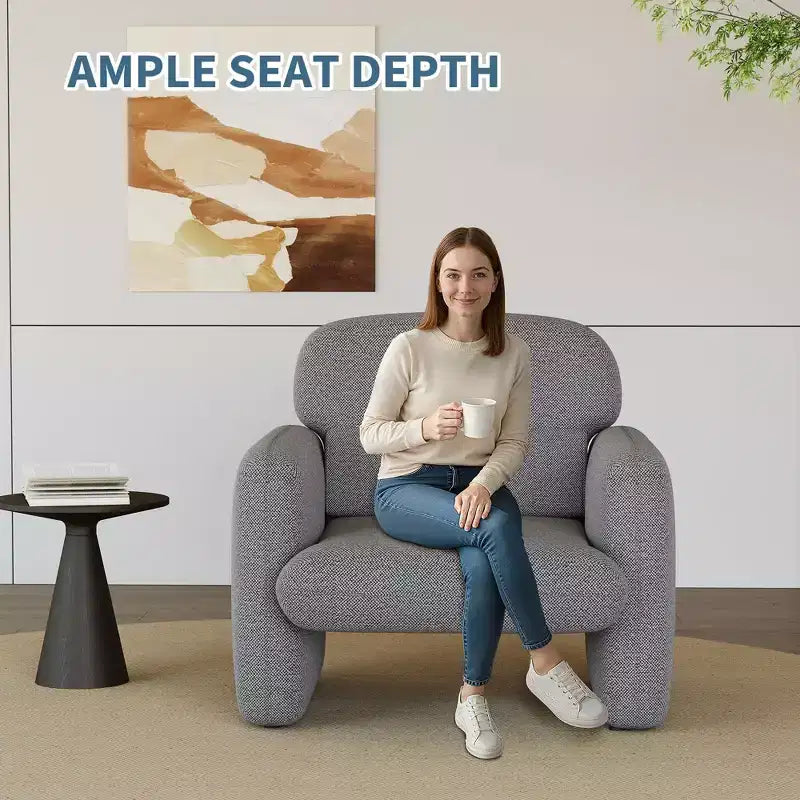 Modern Accent Chair, Wood Frame Sofa Chair, Comfortable Reading Armchair for Living Room, Bedroom, Apartment, Corner