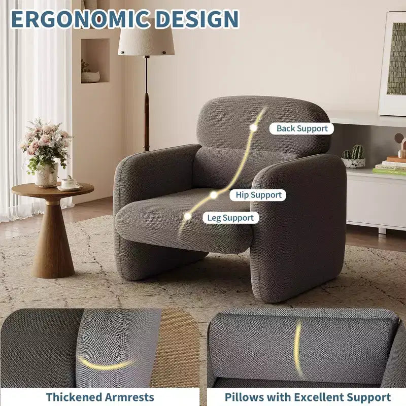 Modern Accent Chair, Wood Frame Sofa Chair, Comfortable Reading Armchair for Living Room, Bedroom, Apartment, Corner