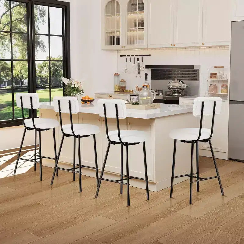 Bar Stools Set of 2/4, 24 Counter Height Bar Chairs with Backrest & Footrest - Modern Upholstered Round Seat Stools for Kitchen Island, Dining, Pub