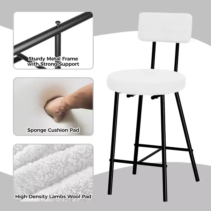 Bar Stools Set of 2/4, 24 Counter Height Bar Chairs with Backrest & Footrest - Modern Upholstered Round Seat Stools for Kitchen Island, Dining, Pub