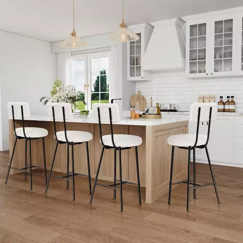 Bar Stools Set of 2/4, 24 Counter Height Bar Chairs with Backrest & Footrest - Modern Upholstered Round Seat Stools for Kitchen Island, Dining, Pub