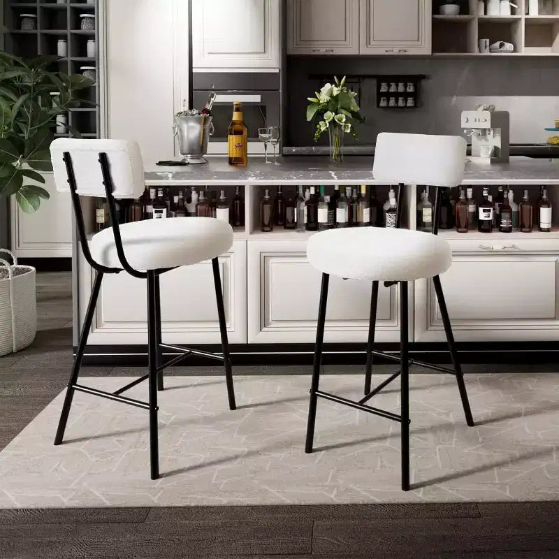 Bar Stools Set of 2/4, 24 Counter Height Bar Chairs with Backrest & Footrest - Modern Upholstered Round Seat Stools for Kitchen Island, Dining, Pub