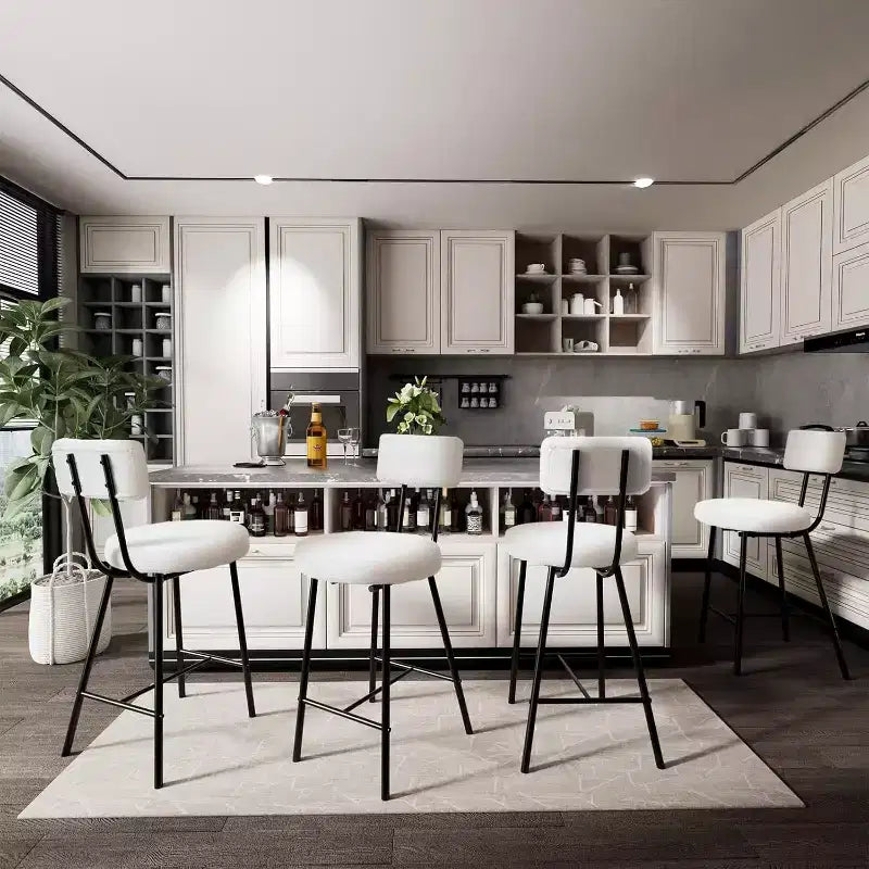 Bar Stools Set of 2/4, 24 Counter Height Bar Chairs with Backrest & Footrest - Modern Upholstered Round Seat Stools for Kitchen Island, Dining, Pub