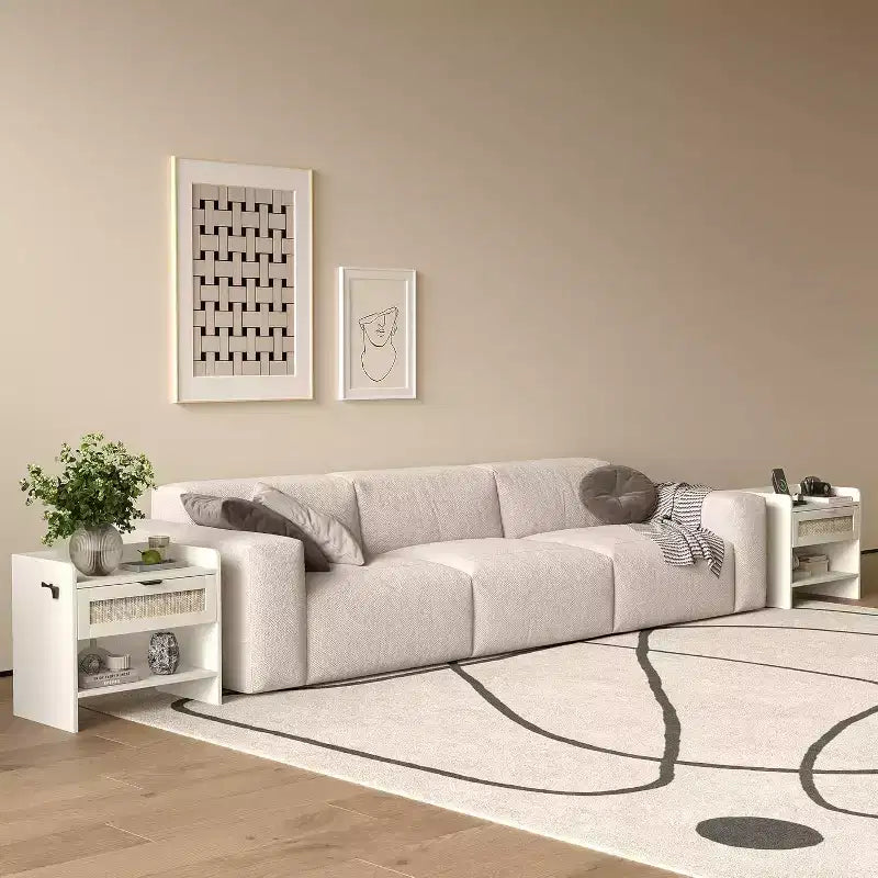 COZONY Wicker Nightstand with Type-C Charging Station, Boho Bedside Table with Drawer and Open Compartment for Bedroom