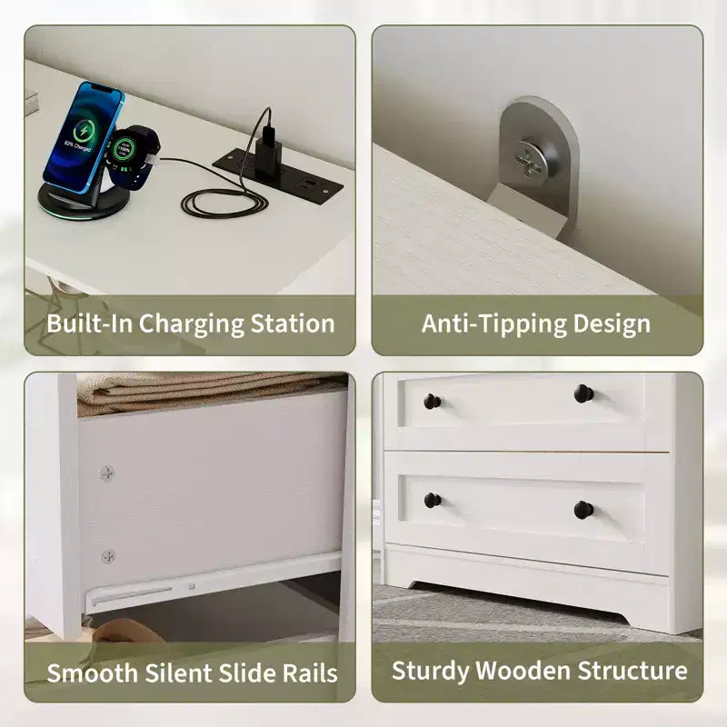 Small Dresser for Bedroom Closet Bedside with 3 Drawers, Wooden Dressers with Charging Station and LED Lights, Wood Chest of Drawers for Living Room