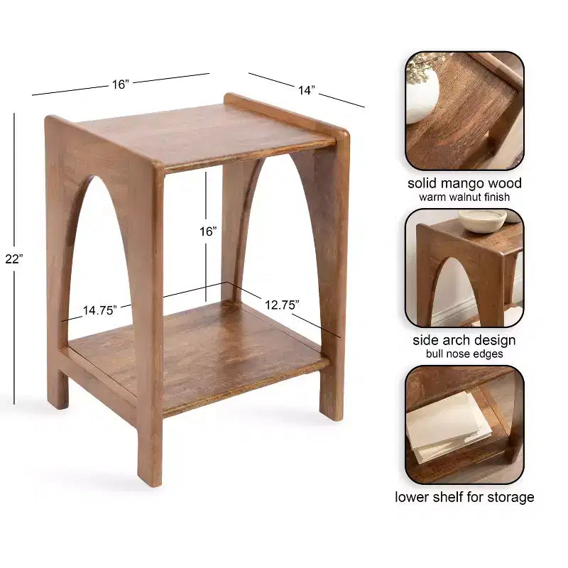 Kate and Laurel Aarstad Wood Side Table, 16x14x22, Walnut Brown
