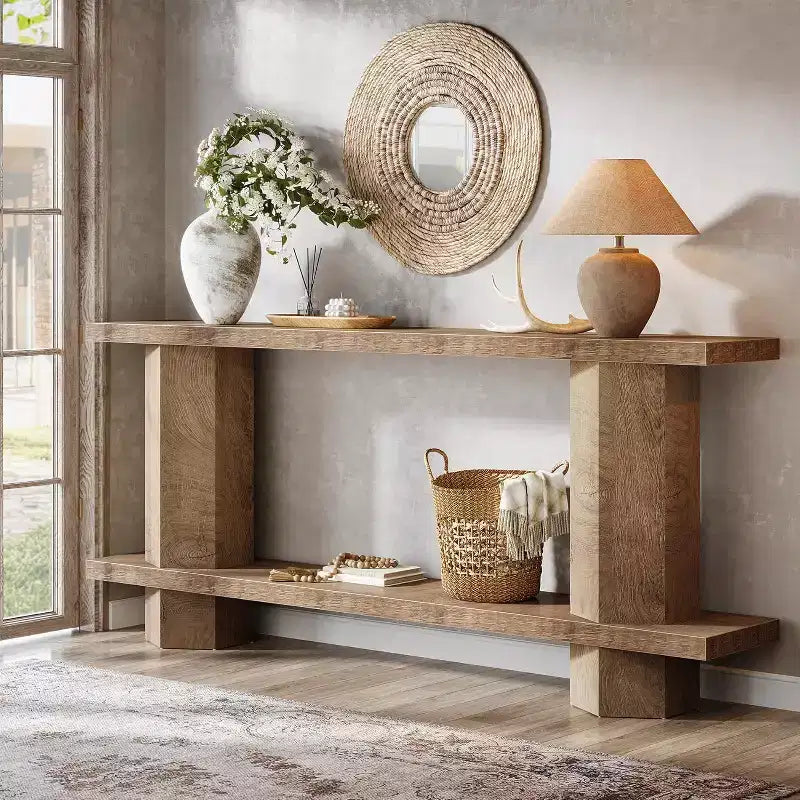Lantine 71-Inch Long Console Table for Entryway, Wooden Sofa Table Behind Couch, for Living Room, Hallway, Foyer, Burlywood