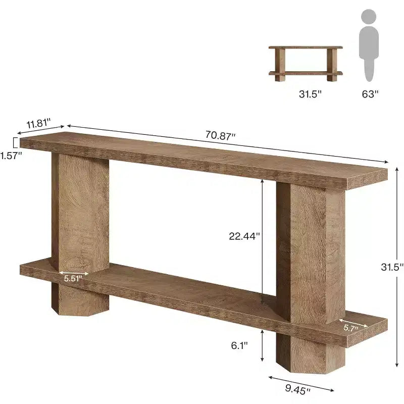Lantine 71-Inch Long Console Table for Entryway, Wooden Sofa Table Behind Couch, for Living Room, Hallway, Foyer, Burlywood
