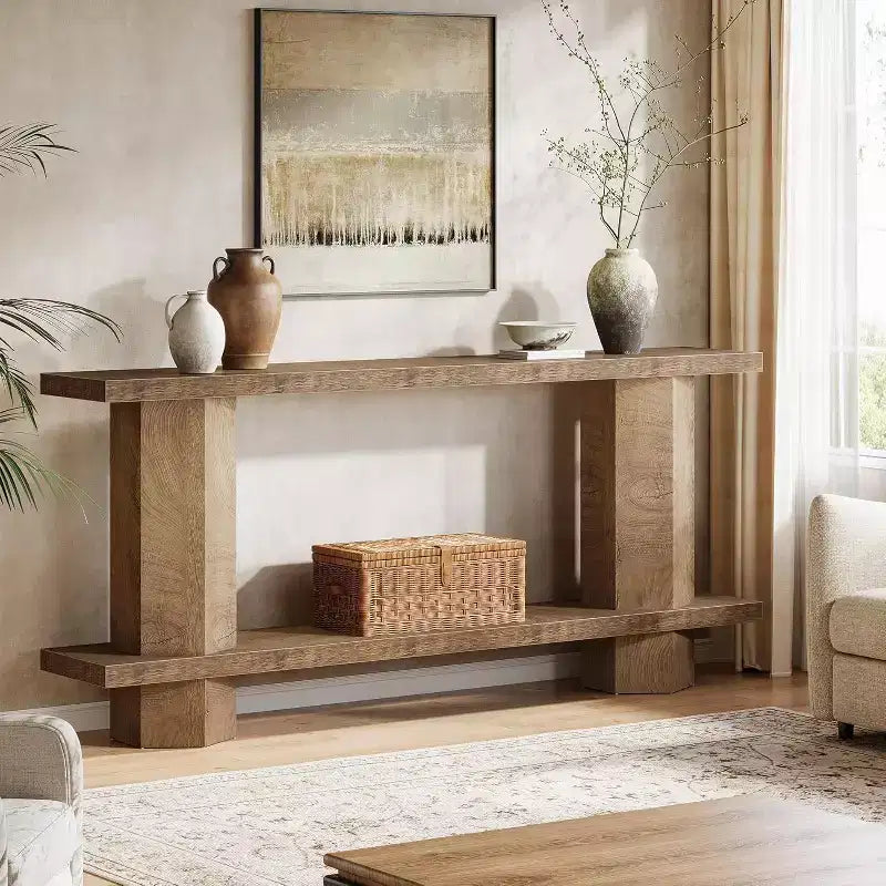 Lantine 71-Inch Long Console Table for Entryway, Wooden Sofa Table Behind Couch, for Living Room, Hallway, Foyer, Burlywood