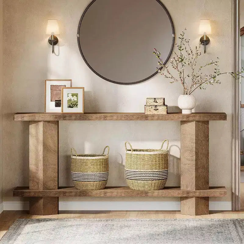 Lantine 71-Inch Long Console Table for Entryway, Wooden Sofa Table Behind Couch, for Living Room, Hallway, Foyer, Burlywood