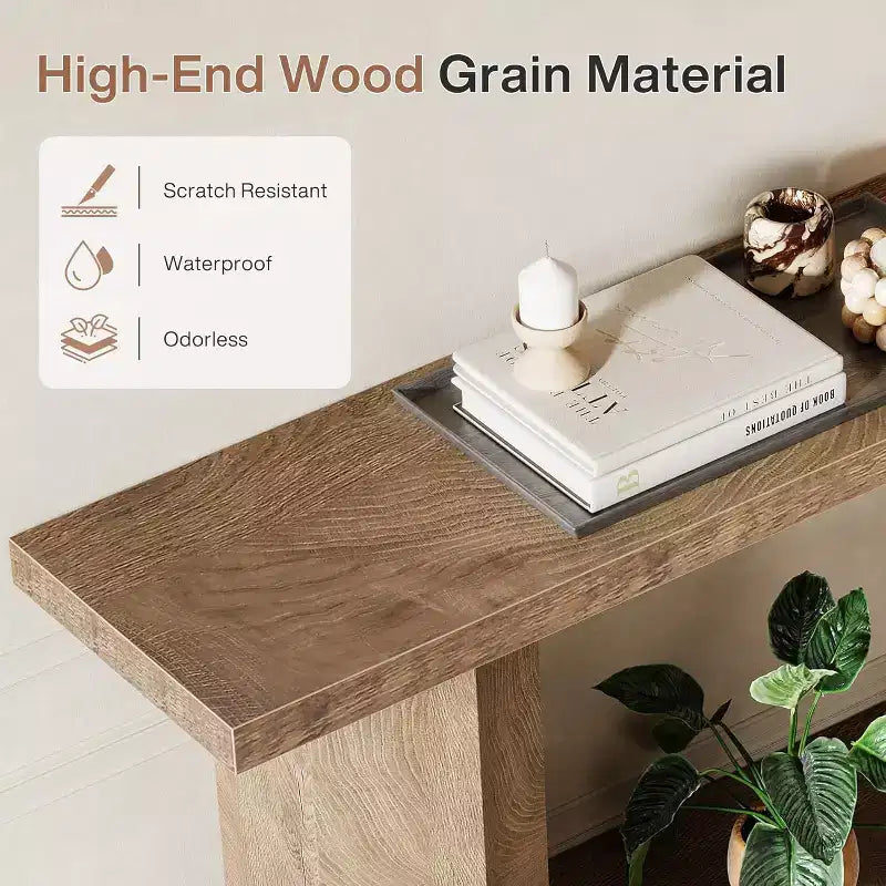 Lantine 71-Inch Long Console Table for Entryway, Wooden Sofa Table Behind Couch, for Living Room, Hallway, Foyer, Burlywood