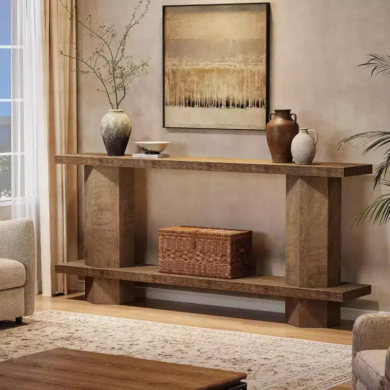 Lantine 71-Inch Long Console Table for Entryway, Wooden Sofa Table Behind Couch, for Living Room, Hallway, Foyer, Burlywood
