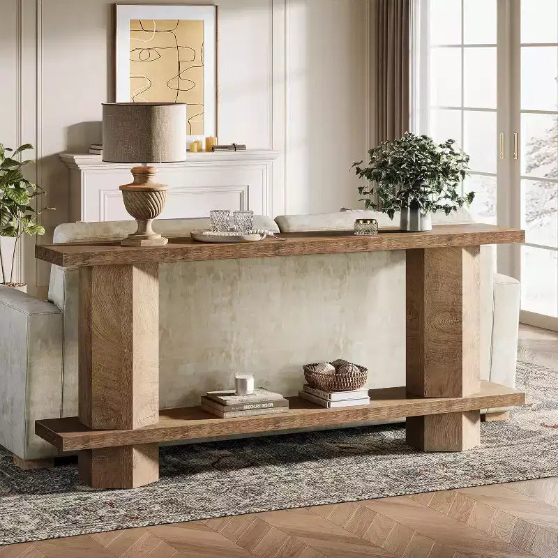 Lantine 71-Inch Long Console Table for Entryway, Wooden Sofa Table Behind Couch, for Living Room, Hallway, Foyer, Burlywood
