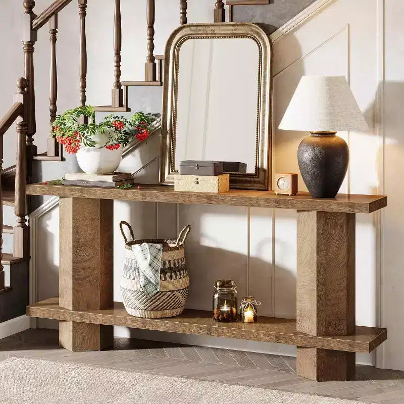 Lantine 71-Inch Long Console Table for Entryway, Wooden Sofa Table Behind Couch, for Living Room, Hallway, Foyer, Burlywood