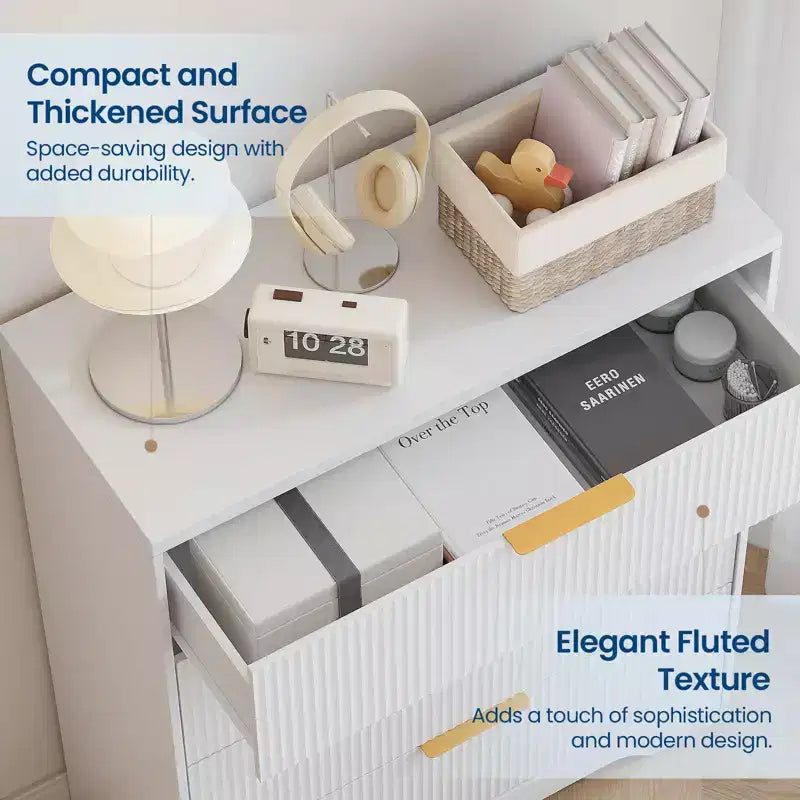 Fluted Dresser for Bedroom with 4 Drawers, 38.6 in Tall Modern Dresser with Gold Metal Handles, Wide Chest of Drawers for Hallway, Closet
