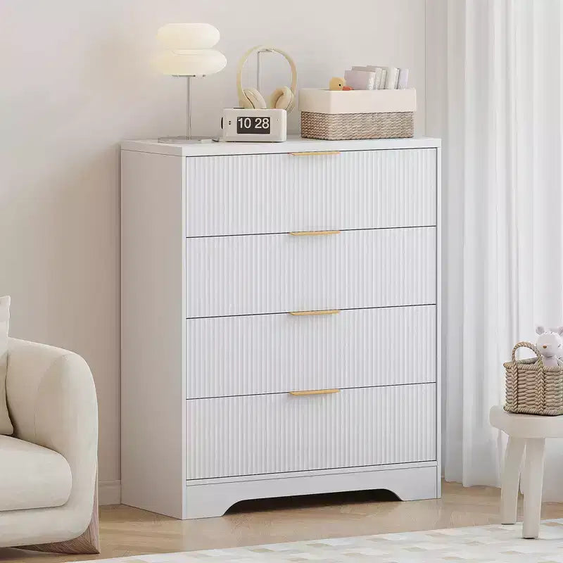Fluted Dresser for Bedroom with 4 Drawers, 38.6 in Tall Modern Dresser with Gold Metal Handles, Wide Chest of Drawers for Hallway, Closet