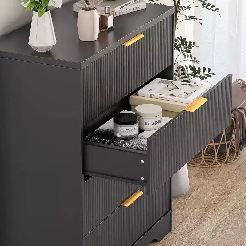 Fluted Dresser for Bedroom with 4 Drawers, 38.6 in Tall Modern Dresser with Gold Metal Handles, Wide Chest of Drawers for Hallway, Closet