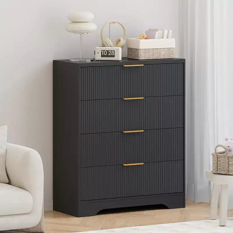 Fluted Dresser for Bedroom with 4 Drawers, 38.6 in Tall Modern Dresser with Gold Metal Handles, Wide Chest of Drawers for Hallway, Closet