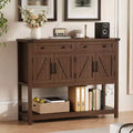 Rustic-style entryway table with 2 drawers, 4 doors, and open shelvinga narrow sideboard perfect for kitchens, hallways, or living rooms.