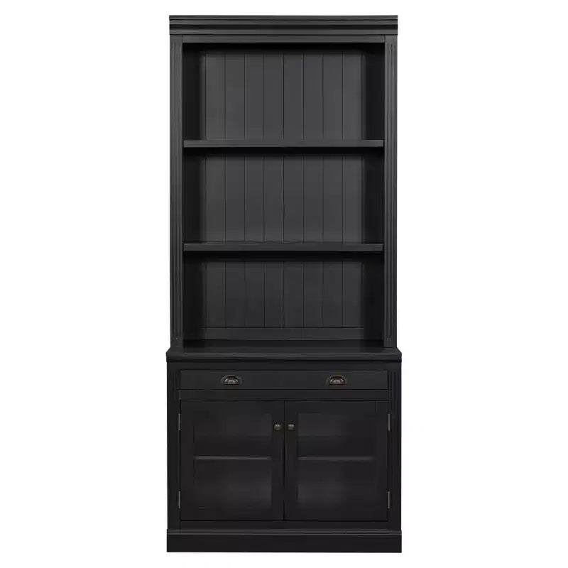 Polibi Modern Display Bookcase with 2 Glass Doors, Adjustable Shelf & Storage Drawer