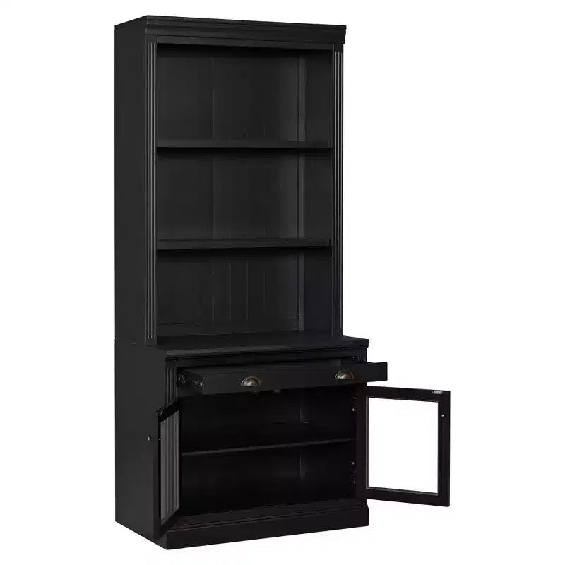 Polibi Modern Display Bookcase with 2 Glass Doors, Adjustable Shelf & Storage Drawer