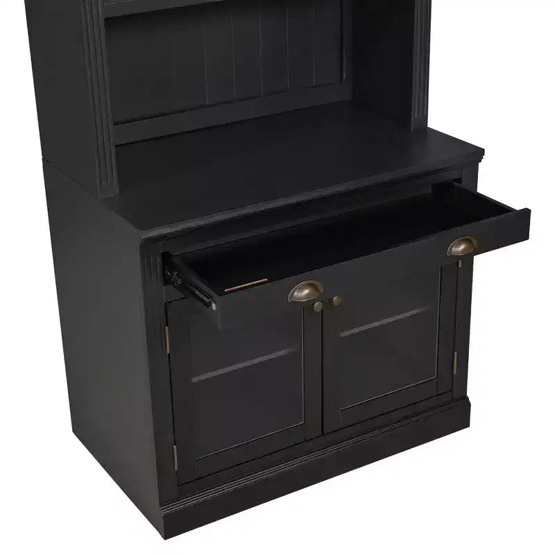 Polibi Modern Display Bookcase with 2 Glass Doors, Adjustable Shelf & Storage Drawer