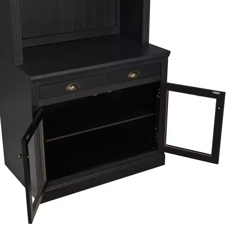 Polibi Modern Display Bookcase with 2 Glass Doors, Adjustable Shelf & Storage Drawer