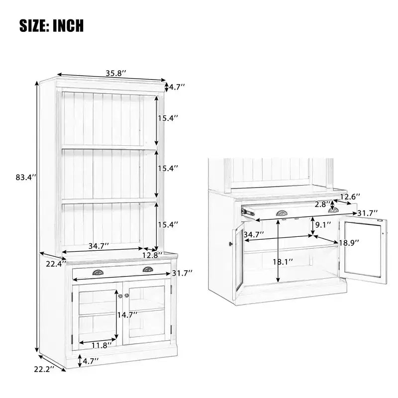 Polibi Modern Display Bookcase with 2 Glass Doors, Adjustable Shelf & Storage Drawer