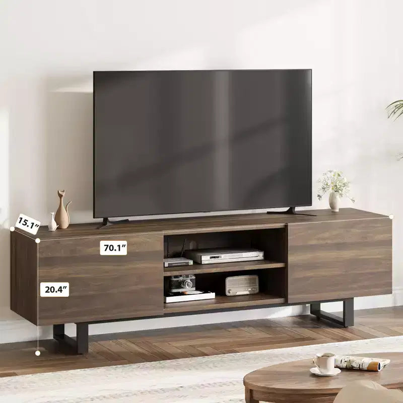 Industrial-style TV stand with two drawers, suitable for 80-inch TVs  wood media cabinet for living rooms