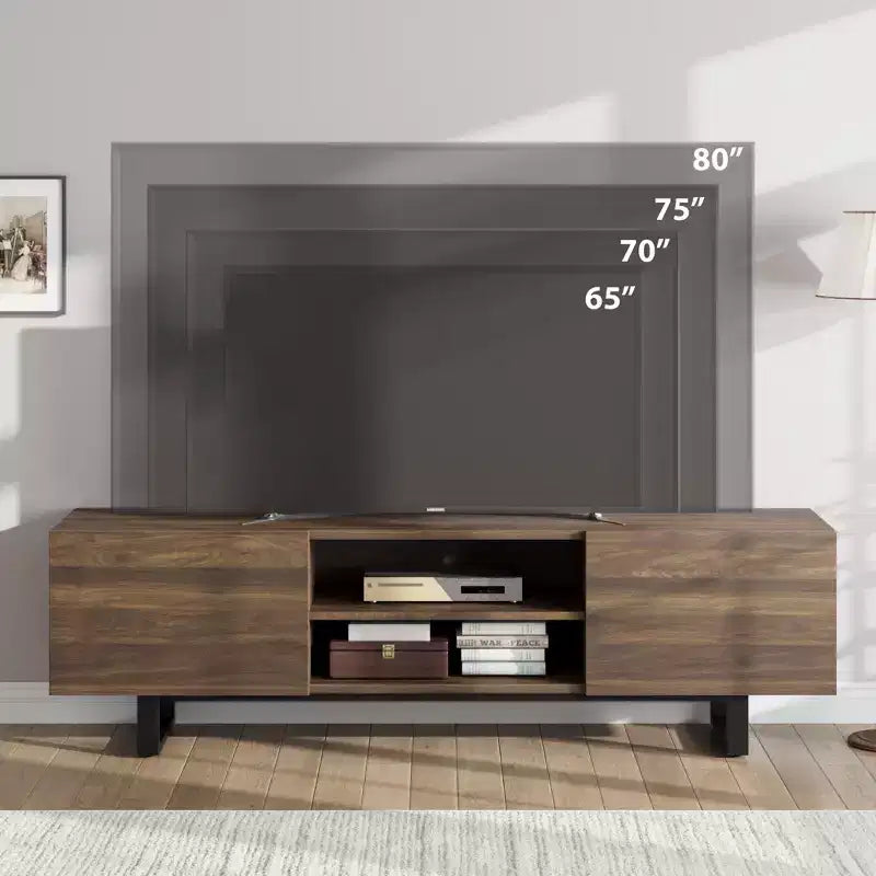 Industrial-style TV stand with two drawers, suitable for 80-inch TVs  wood media cabinet for living rooms