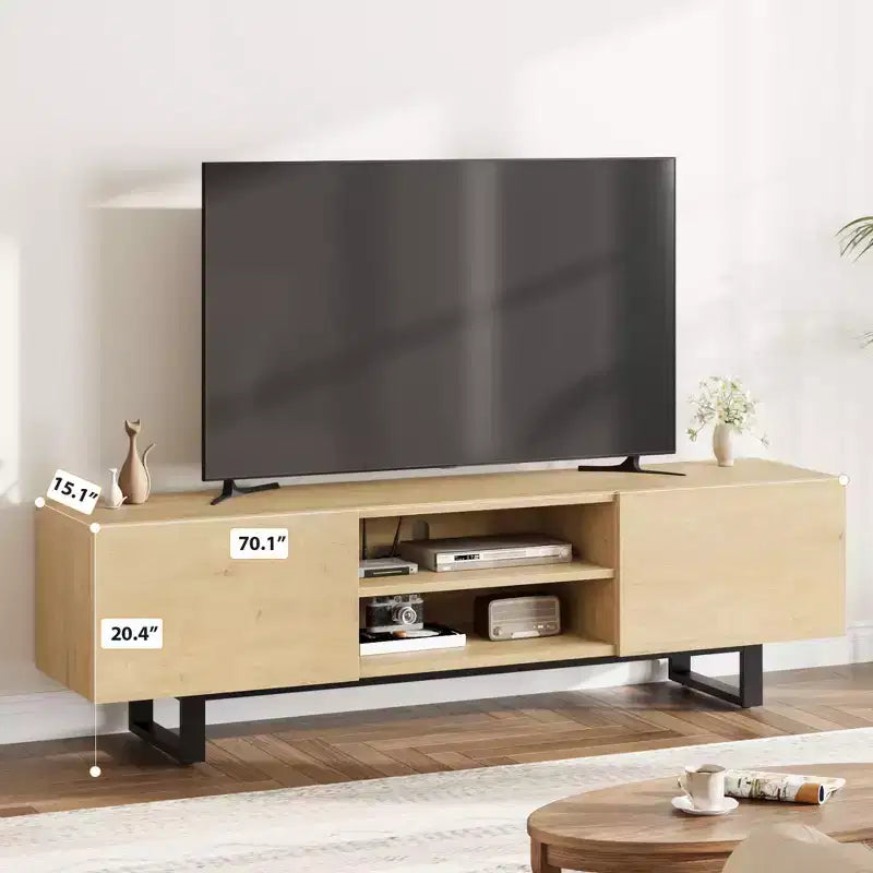 Industrial-style TV stand with two drawers, suitable for 80-inch TVs  wood media cabinet for living rooms