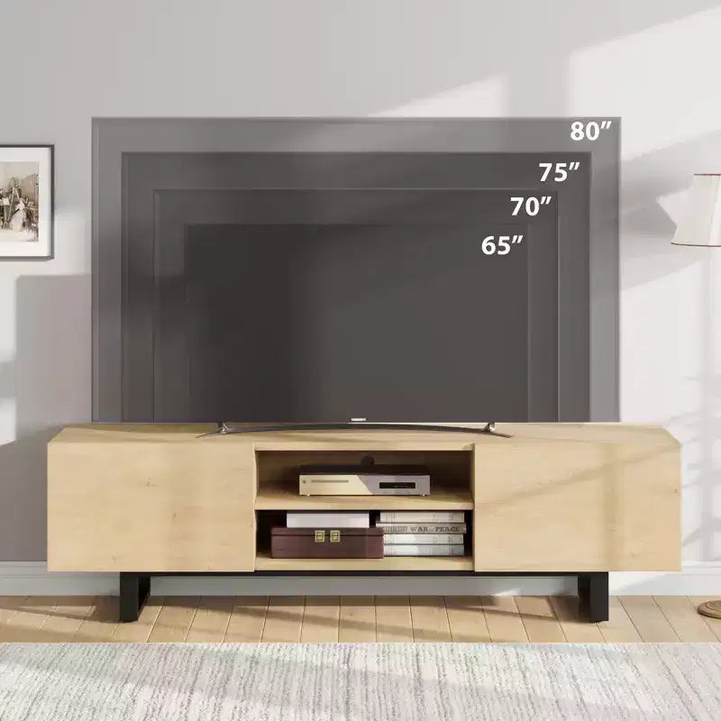 Industrial-style TV stand with two drawers, suitable for 80-inch TVs  wood media cabinet for living rooms