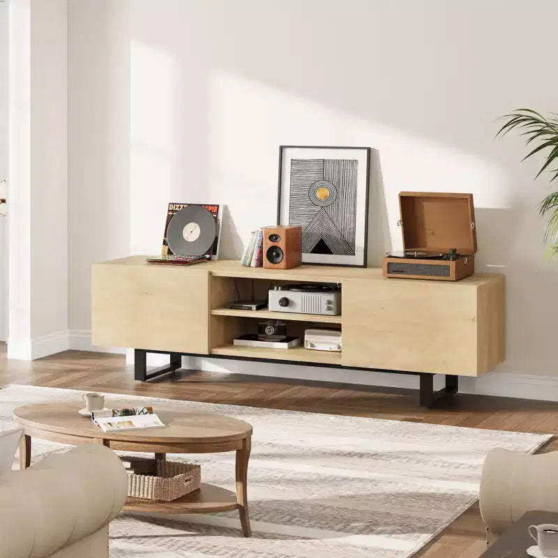 Industrial-style TV stand with two drawers, suitable for 80-inch TVs  wood media cabinet for living rooms