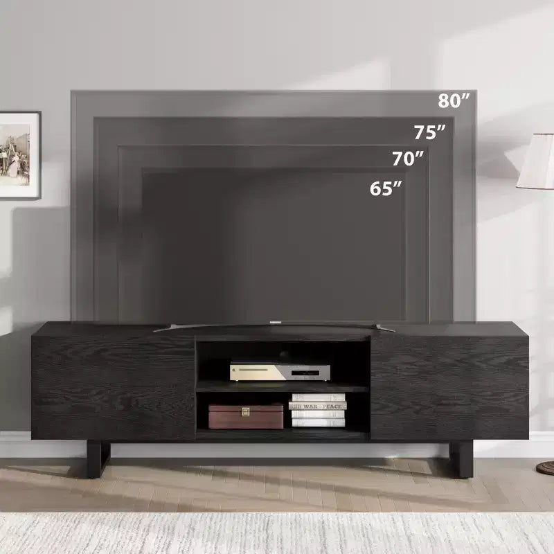 Industrial-style TV stand with two drawers, suitable for 80-inch TVs  wood media cabinet for living rooms