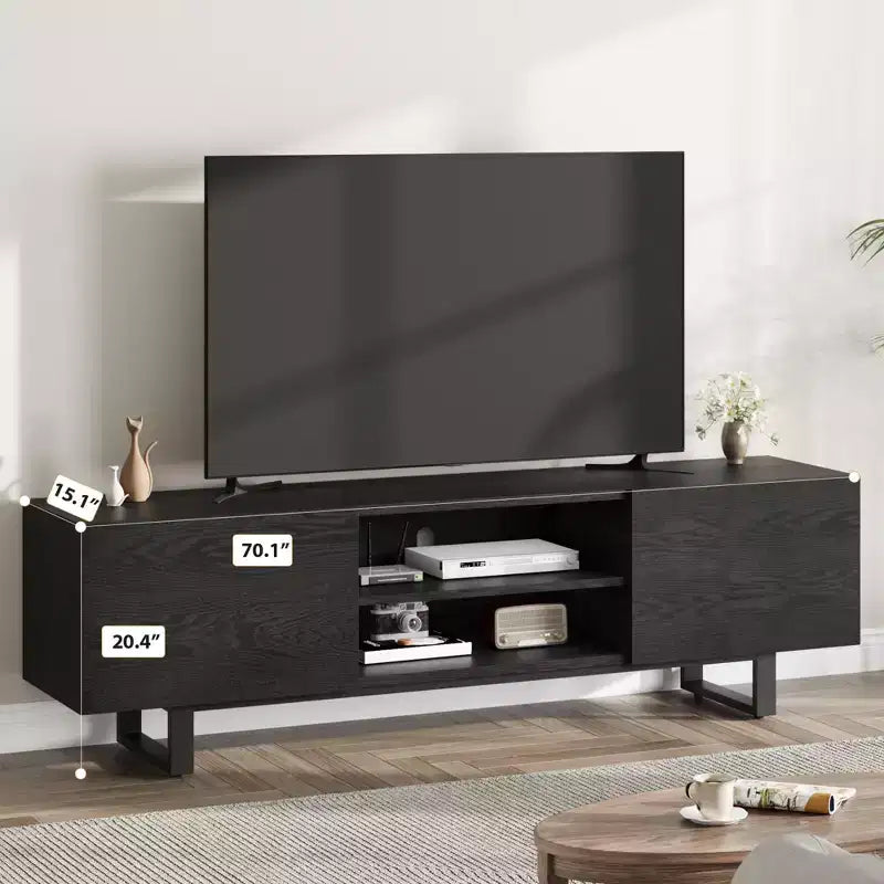 Industrial-style TV stand with two drawers, suitable for 80-inch TVs  wood media cabinet for living rooms