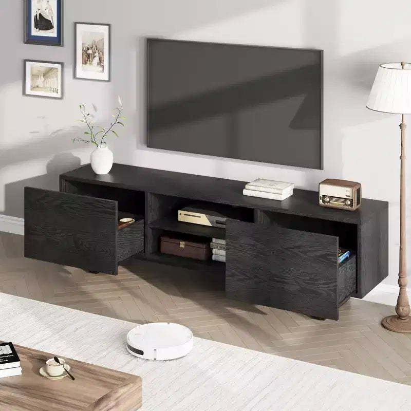 Industrial-style TV stand with two drawers, suitable for 80-inch TVs  wood media cabinet for living rooms