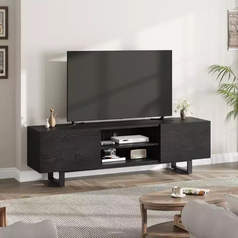 Industrial-style TV stand with two drawers, suitable for 80-inch TVs  wood media cabinet for living rooms
