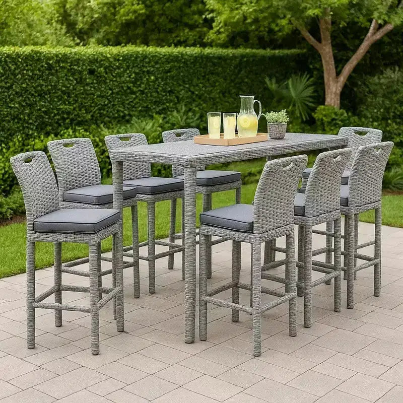 Royal Hampton Barstool Chair Set of 6, Thick Seat Cushion, Gray Wicker Frame