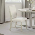 Royal Hampton Side Dining Chair Set of 2, Natural Brown Solid Wood, Soft White Fabric