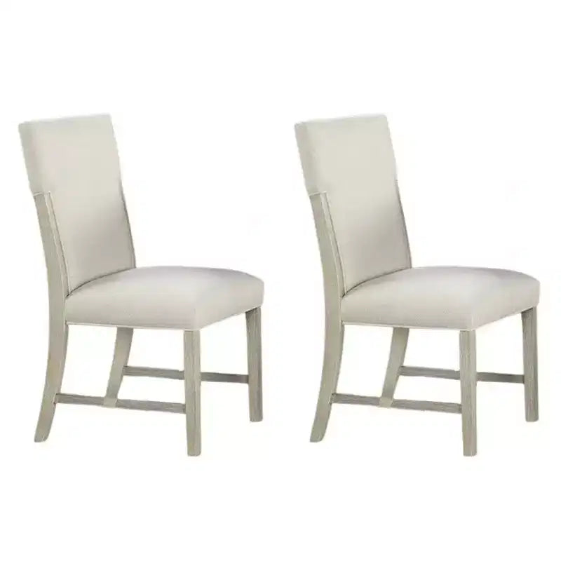 Royal Hampton Side Dining Chair Set of 2, Natural Brown Solid Wood, Soft White Fabric